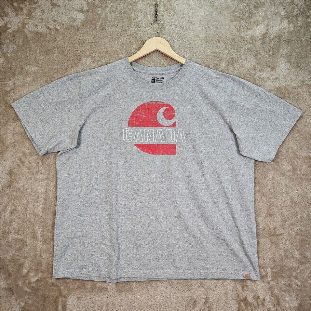 Carhartt T-Shirt Big Logo Canada Spellout Relaxed Fit Short Sleeve Size 2XL Gray